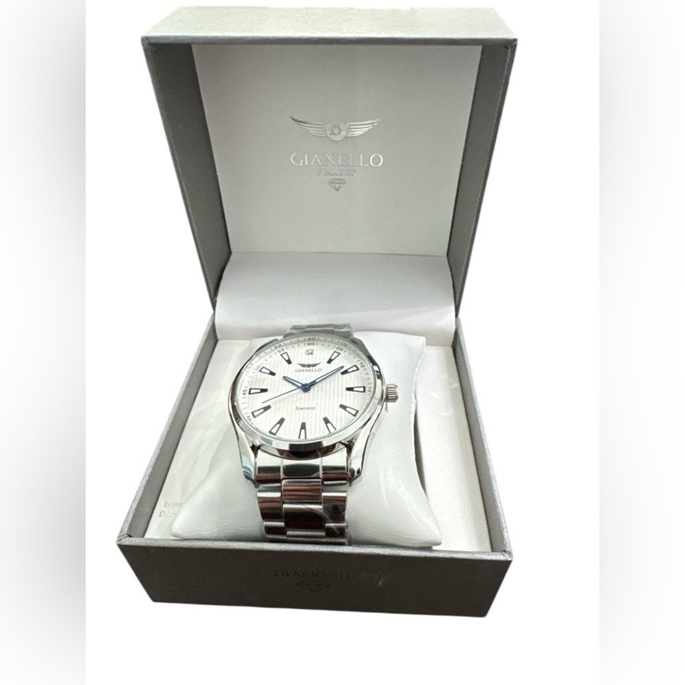 Gianello genuine Diamond Arco round silver link men watch new